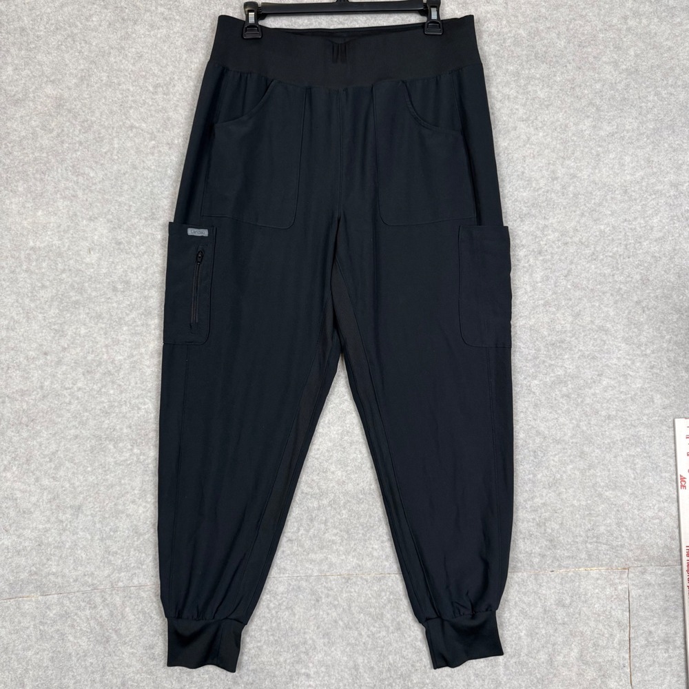 Landau Scrub Joggers L Petite 15w Black Cargo Pockets LB401P Medical Nurse Work